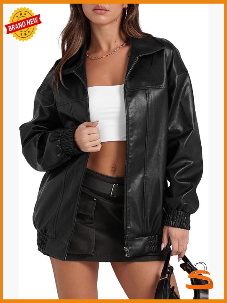Faux Leather Oversized Motorcycle Bomber Jacket Women